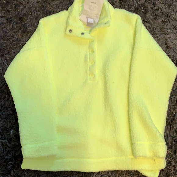 fuzzy neon yellow button up shirpa - Picture 1 of 2